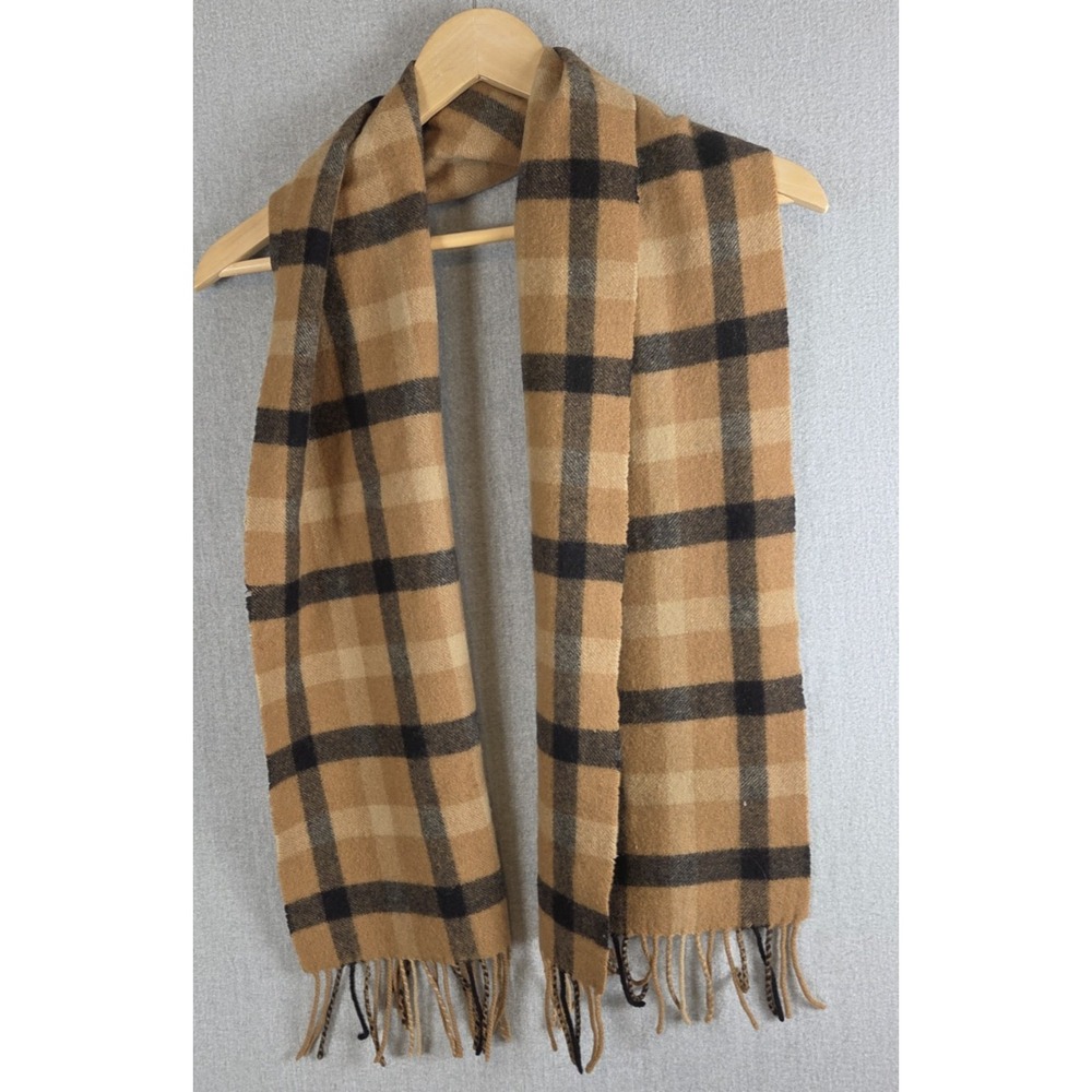 Phenix Cashmere Plaid Scarf Tan Black Check Fringe Old Money‎ Academia Y2K Retro